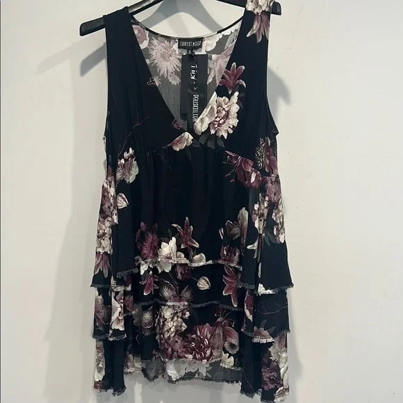 Current Mood Black purple Tiered v neck Mini Dress oversized small women’s new - Picture 4 of 6